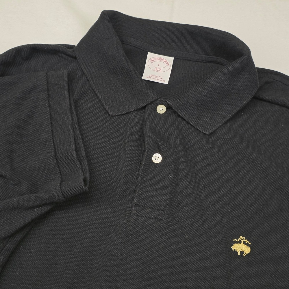 Brooks Brothers Polo Shirt Men's L Black 346 Original Fit Cotton Golden Logo
